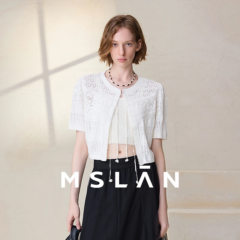 MSLAN【提花镂空】夏季复古简约纯棉时尚圆领肌理毛织外套 MFCE2314