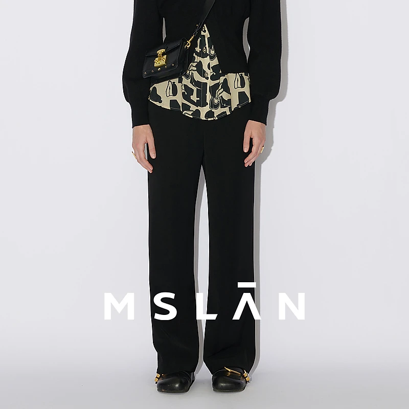 MSLAN【商场同款】新款斜门襟黑色宽松直筒裤长裤MECE6703