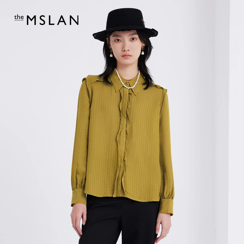 MSLAN秋季新款休闲复古设计感宽松卷边竖纹长袖休闲衬衫MEAM1406