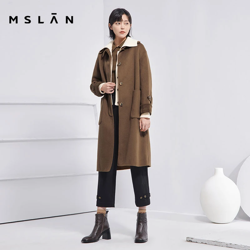 MSLAN秋冬新款双面呢时尚灯芯绒大衣毛呢大衣中长款外套 MDDV3305