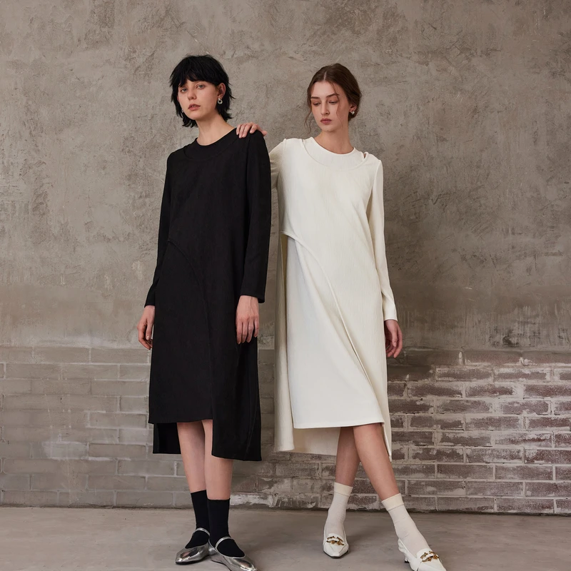 MSLAN新款高级感宽松不规则下摆连衣裙背心裙两件套女MGAT401