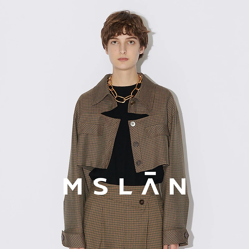 MSLAN【商场同款】新款千鸟格镂空设计感短西装外套MECA2501