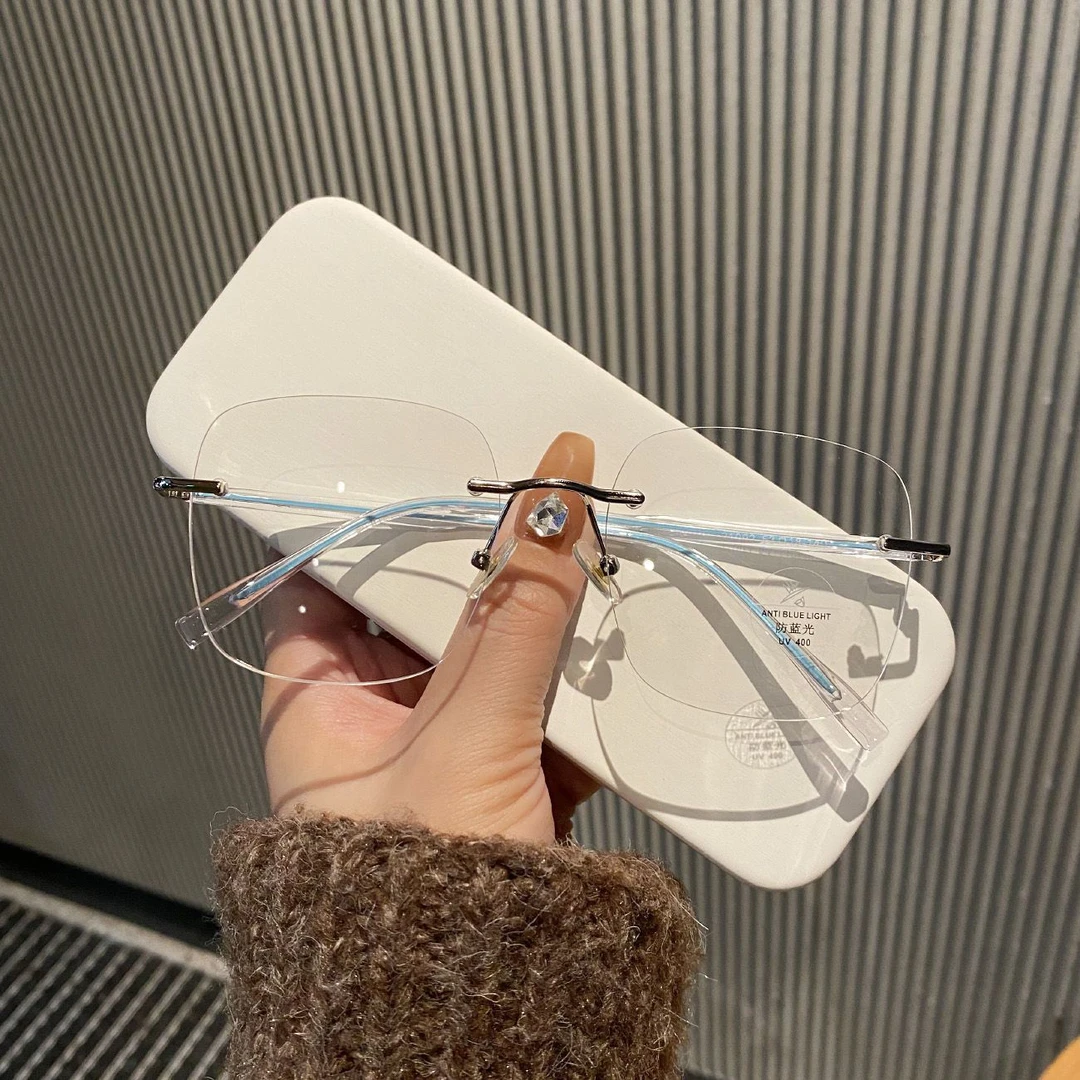 艾昀无框近视眼镜女潮高级感可配有度数镜片防辐射素颜眼睛大框男