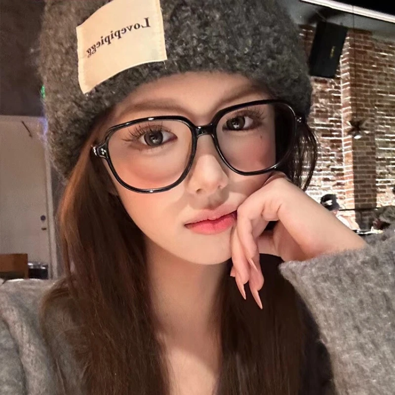 早八素颜黑框眼镜女超轻大框显脸小多边形眼睛镜架近视可配有度数