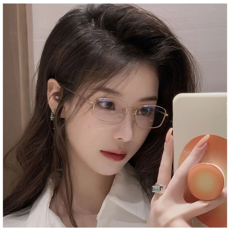 纯欲风金丝边小方框无边框女时尚素颜小脸配非球面近视斯文眼睛男