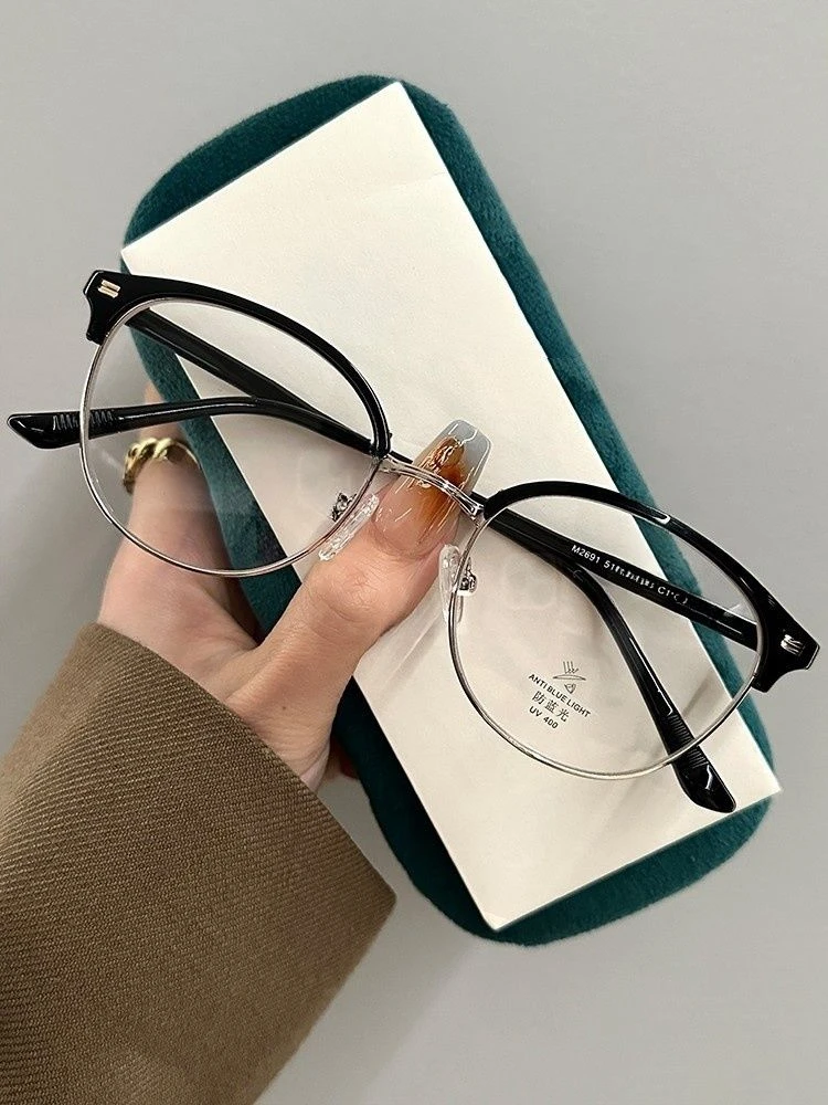 超轻冷茶色中老年人老花眼镜复古文艺椭圆半框显白防蓝光老花眼镜