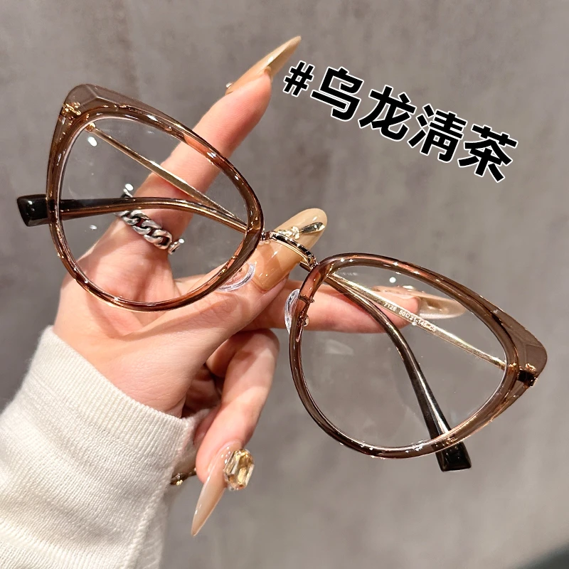 复古佩戴无感猫眼大框平光眼镜框女素颜黑框显瘦气质防蓝光配近视