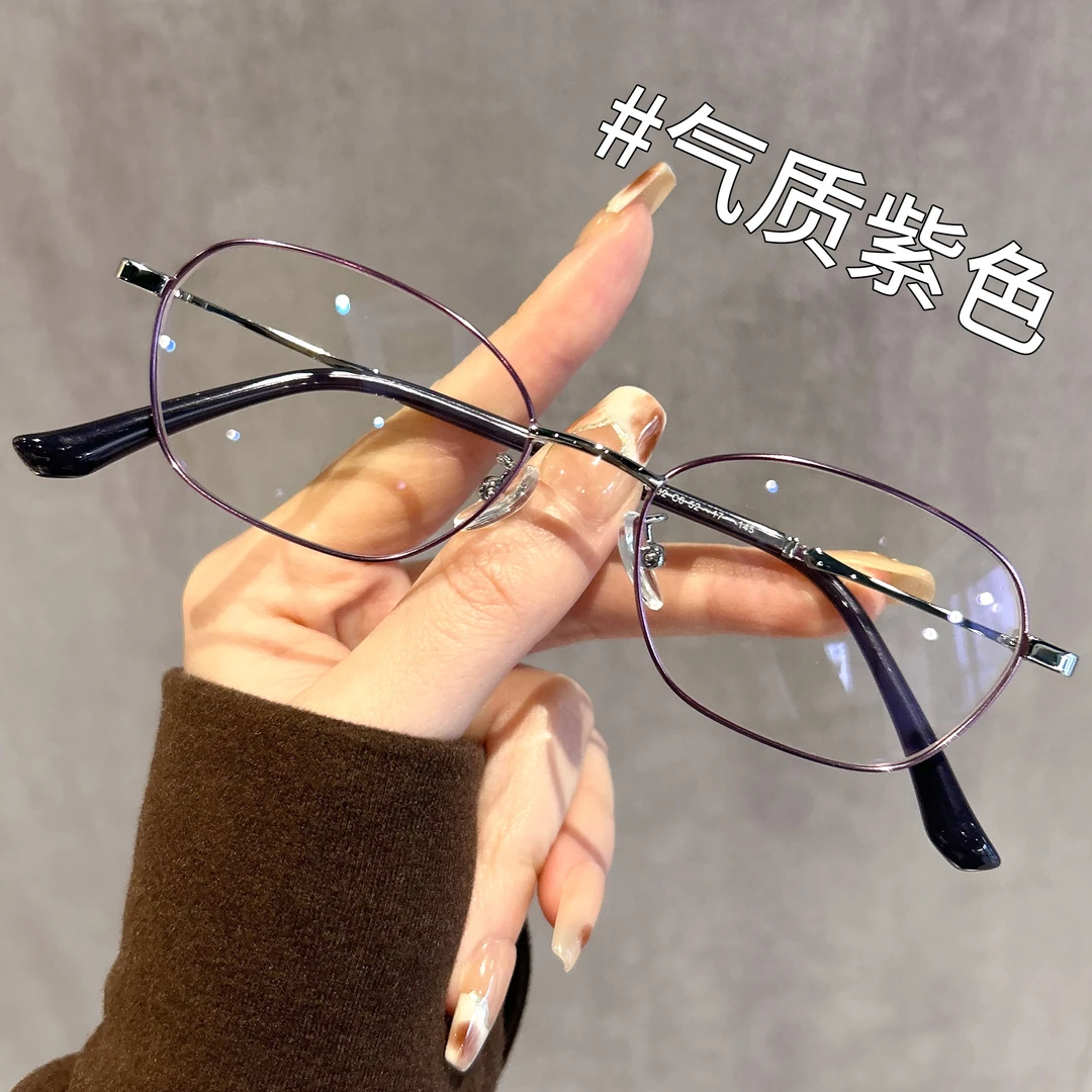 文艺优雅气质中老年老花镜可配度数显白金栗色上镜金丝窄圆框框架