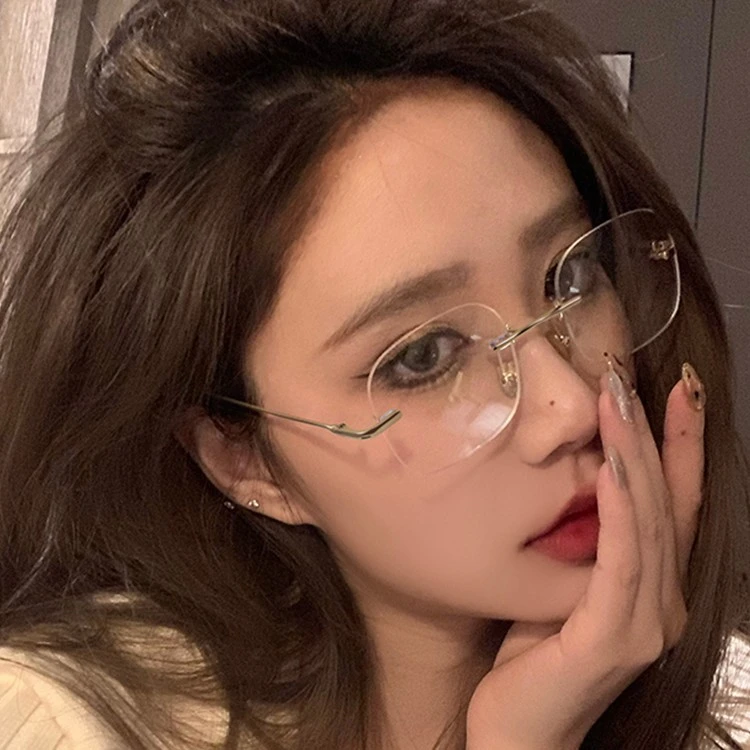 纯欲无框眼镜近视女度数可配散光无边框眼睛框镜架男网上专业配镜