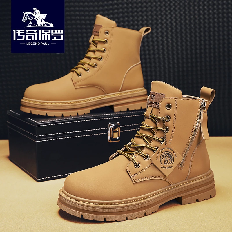 传奇保罗官方正品男鞋秋季户外高帮运动马丁靴男士休闲透气工装鞋