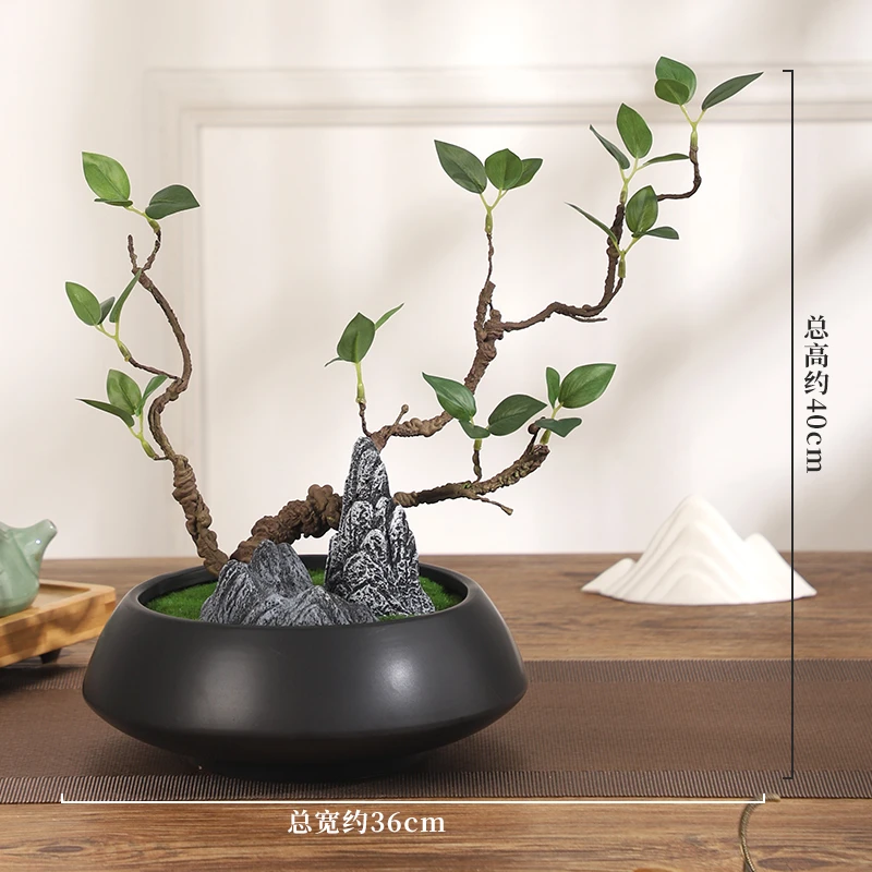 新中式创意盆栽景观绿植茶馆茶室微景观装饰仿真假花套装艺术摆件