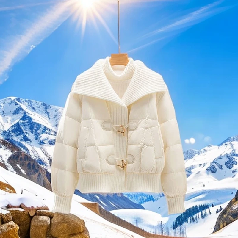 大码女装冬季百搭小香风轻薄牛角扣棉服外套高级感夹克短款上衣女