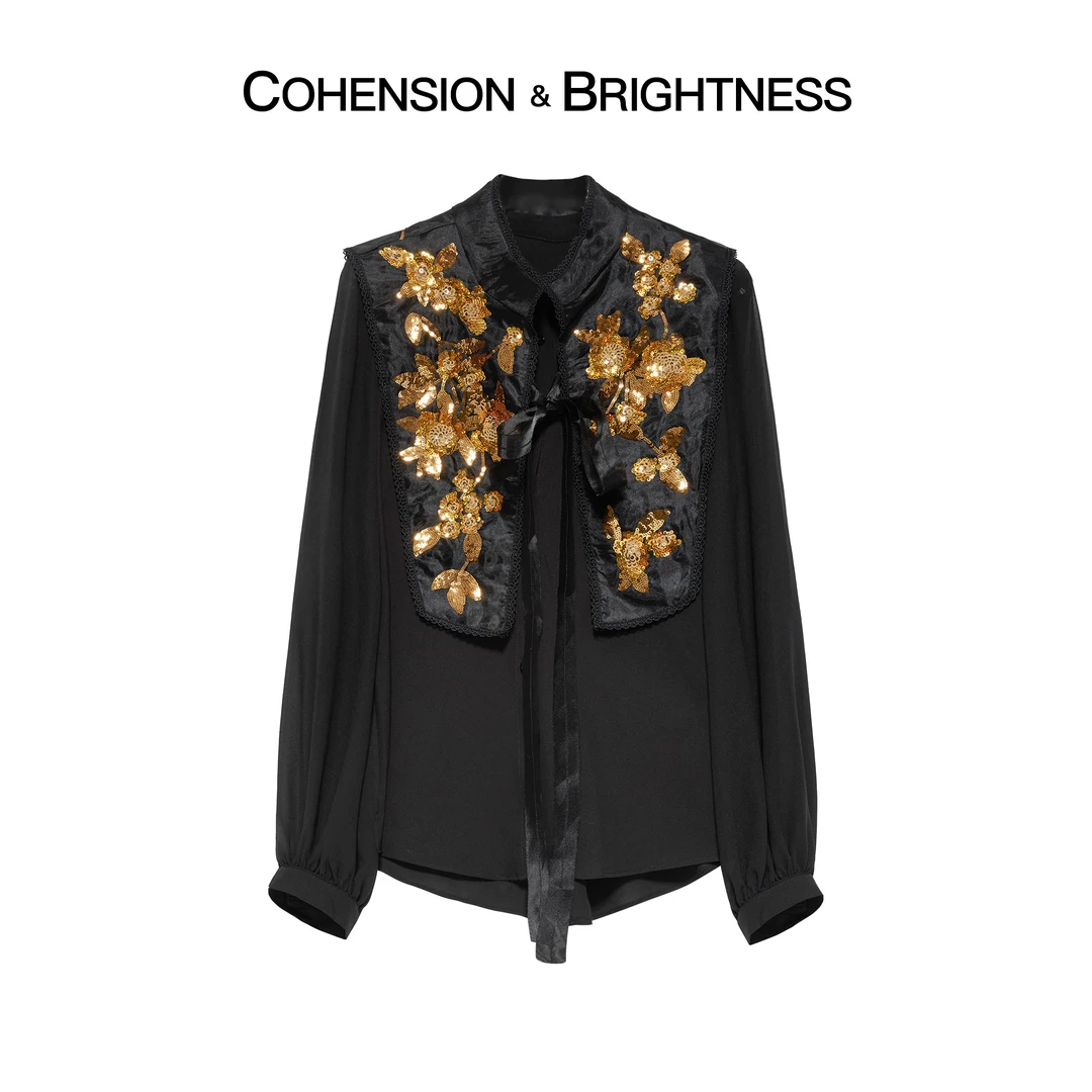 凝慧真的好【灿漫金枝】夏季新中式重工亮片轻奢长袖上衣CP181