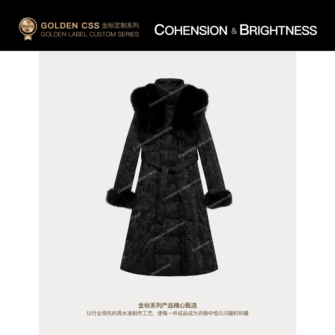 凝慧【冬日街灯】冬季气质毛领中长款收腰绑带保暖羽绒服VQ019