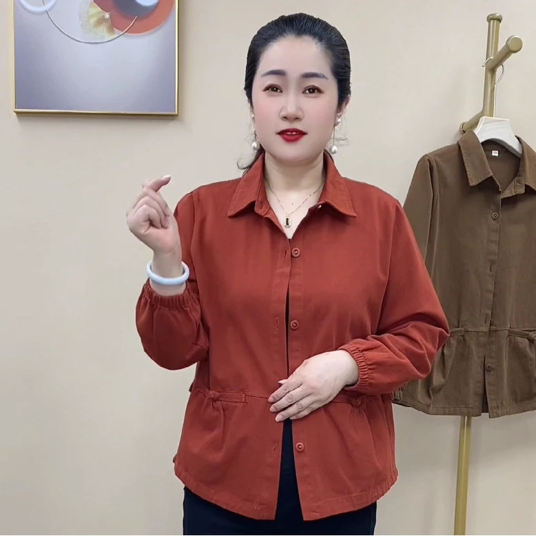 春秋新款时尚洋气百搭显瘦气质妈妈装单层外套5-16款