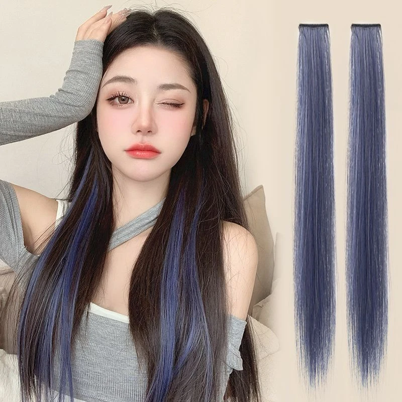 假发女长发挂耳染接发片女团紫色挑染仿真直发手工自然彩色假发片
