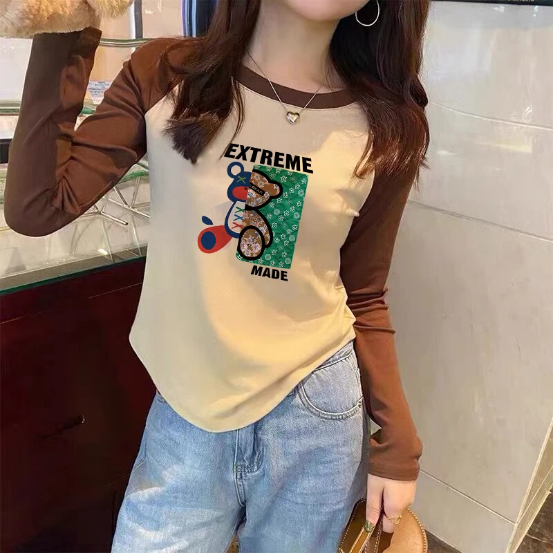 百搭外穿内搭纯棉长袖上衣女2023秋季新款简约体恤休修身打底衫T