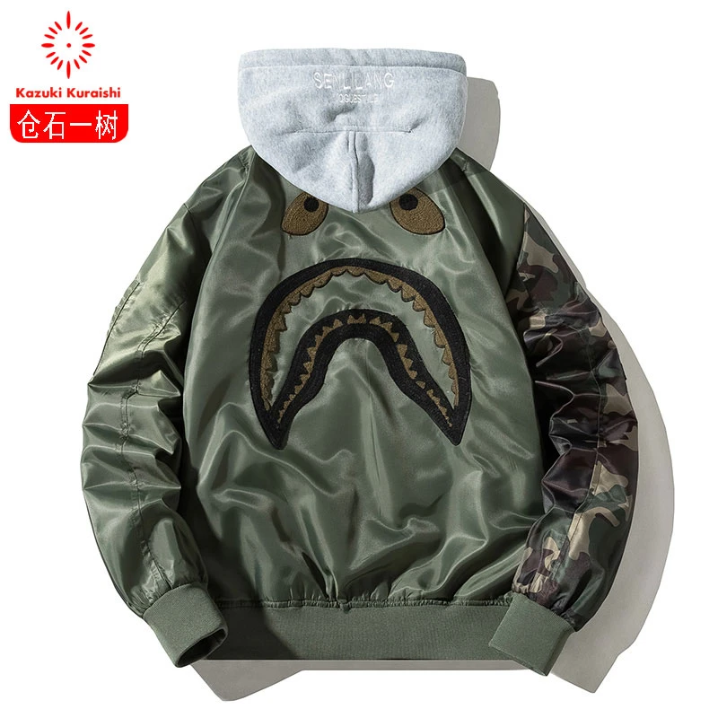 仓石一树冬季新款棉服男羽绒飞行员夹克连帽潮牌加厚棒球服外套潮