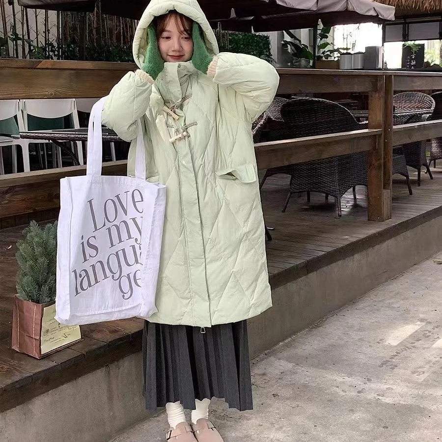 2022新款连帽中长款冬季外套韩版宽松厚外套
