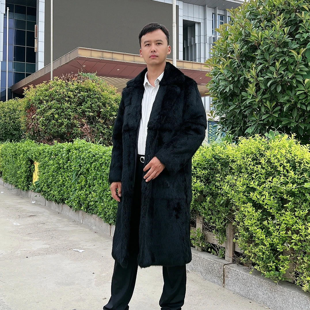 男士加长款秋冬皮草真皮毛一体外套保暖修身时尚