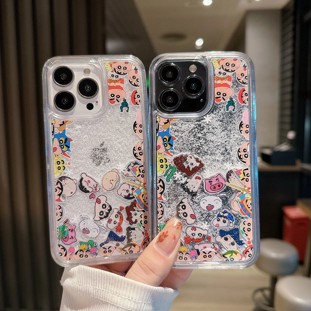 可爱滑片蜡笔小新合集iPhone15/14promax手机壳苹果13/12/11流沙