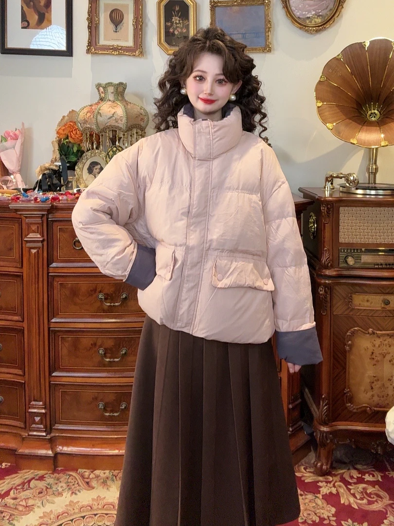 【一生罗曼】秋冬新款宽松立领撞色百搭羽绒服外套Y4125