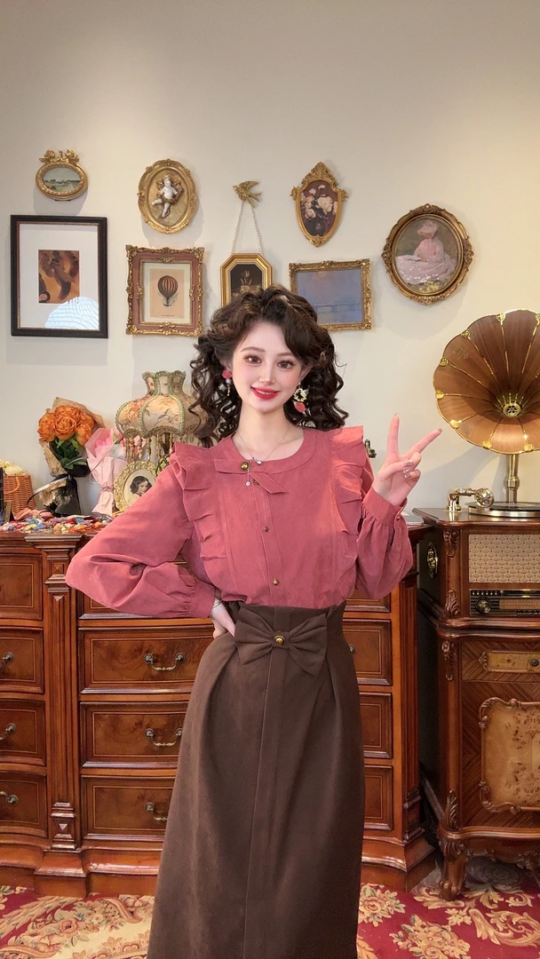 （现货）一生罗曼【花蕊】设计感斜襟不规则领衬衫Y3997