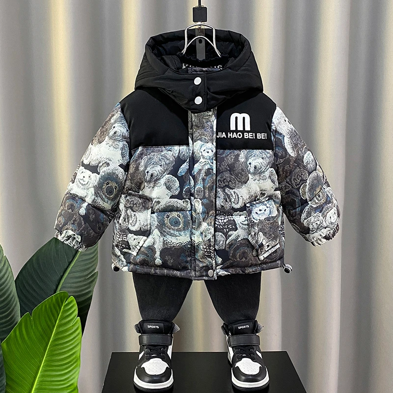 儿童男童棉衣外套冬季2024新款冬装加厚棉袄连帽面包服宝宝冬款潮