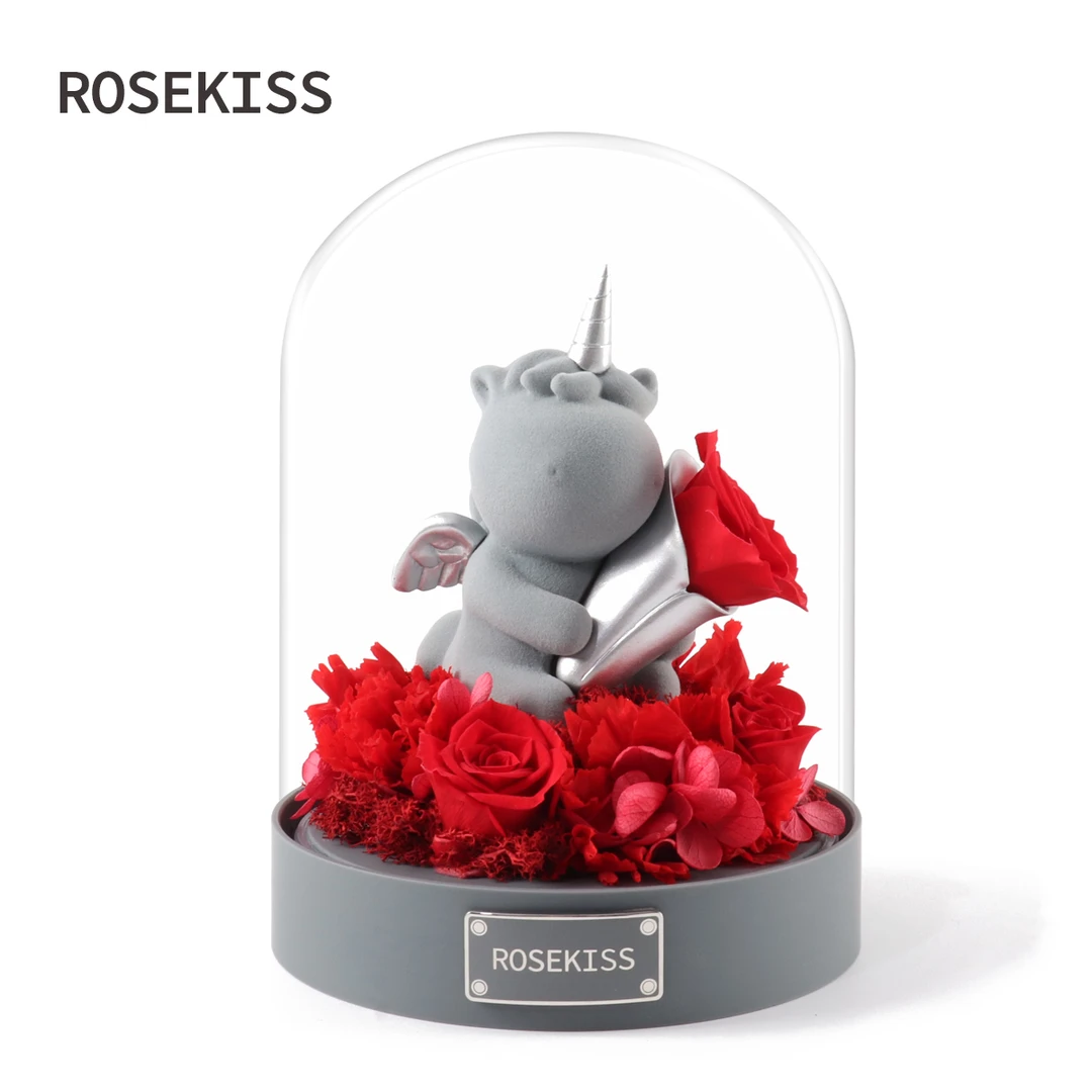 Rosekiss独角兽红玫瑰永生花情人节送女朋友生日礼物表白定情信物