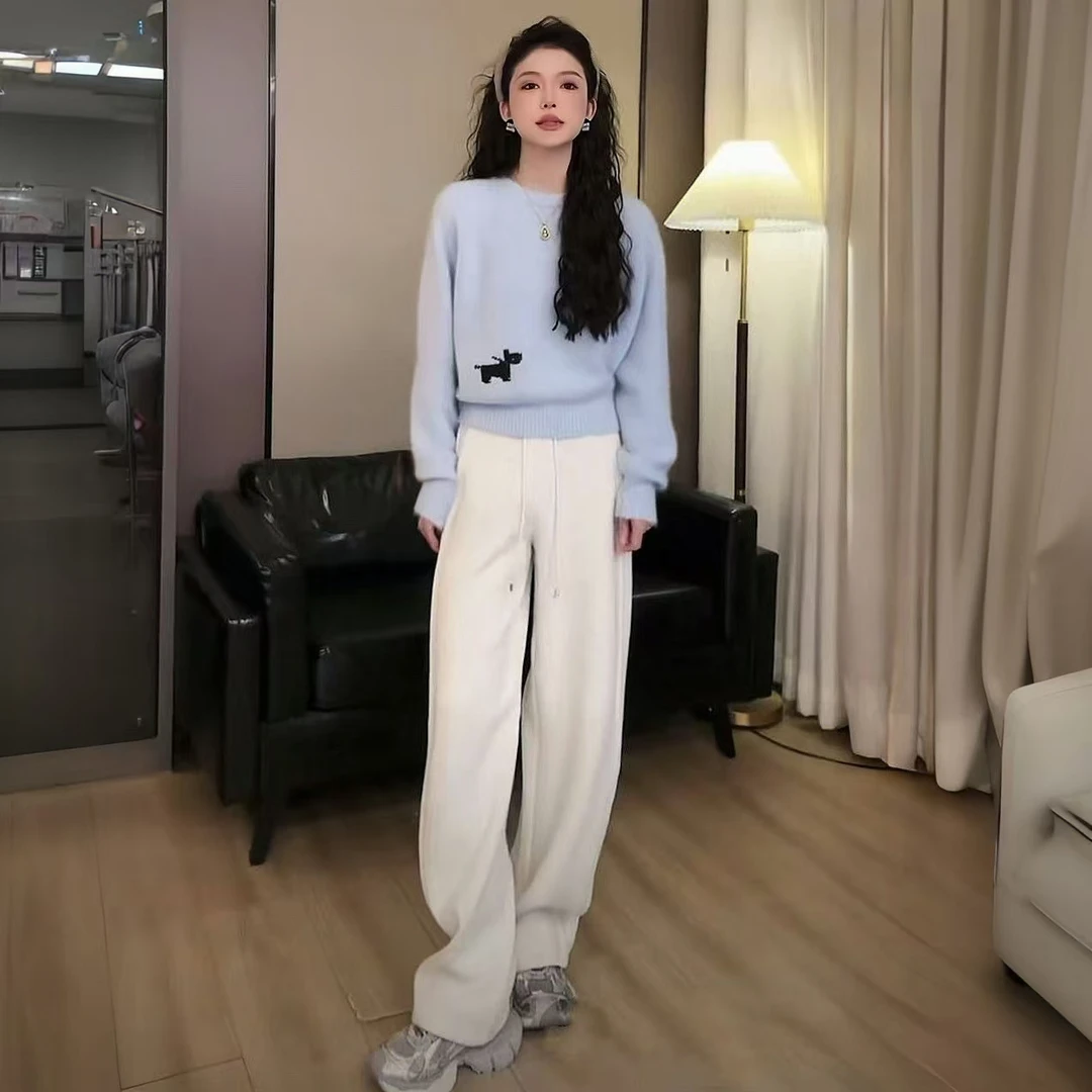 套装女2024新款爆款洋气上衣裤子加绒二件套针织显瘦百搭宽松秋冬