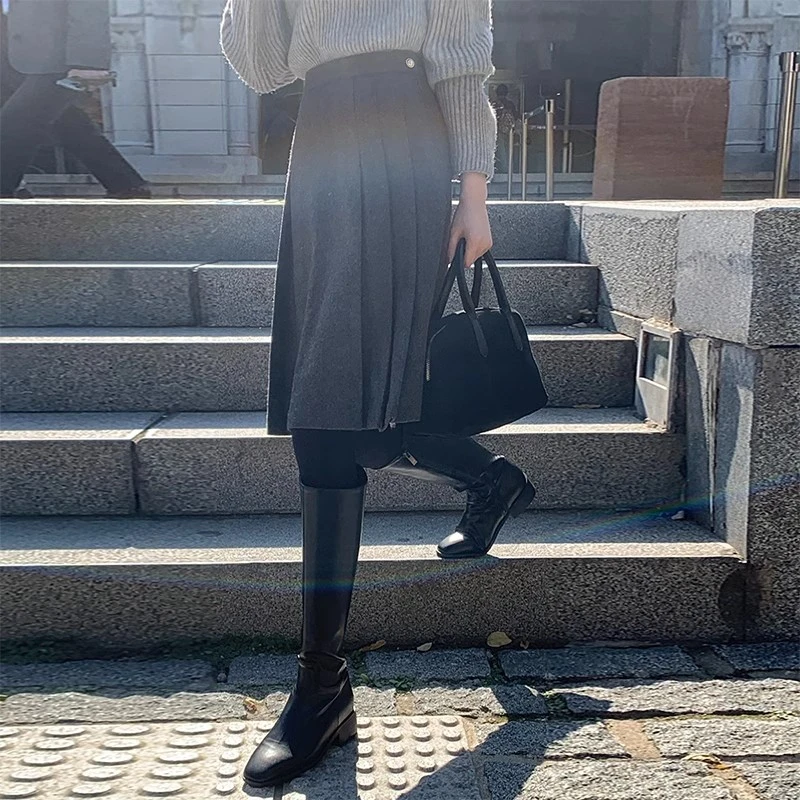 毛呢百褶裙子女秋冬季2025新款半身裙高端欧货爆款半裙加厚a字裙