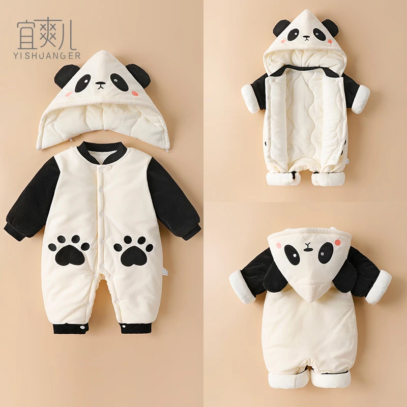 秋冬哈衣爬服秋冬保暖婴儿连体衣卡通连体衣冬款保暖宝宝连帽加厚