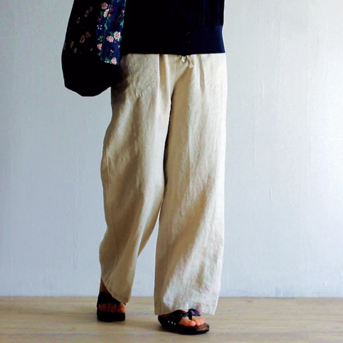 BRCP/布然初品9317宽松简约百搭文艺风日系复古阔腿裤女式休闲裤