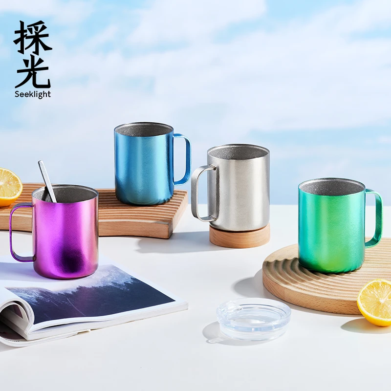 採光奢享纯钛马克杯双层隔热防烫带防尘盖400ml大容量（新）