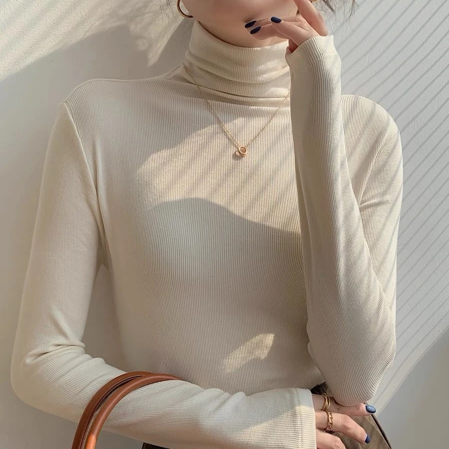 （厂家直销）加磨毛绒螺纹高领打底衫冬季刚需必备长袖T恤上衣女