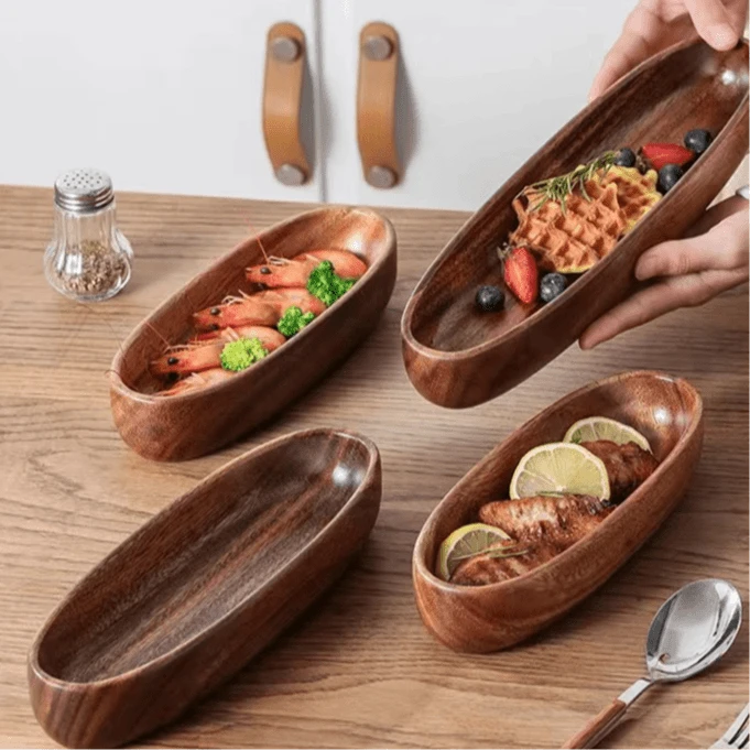 南美胡桃木船船型创意木质沙拉碗水果碗水果盘复古木制点心盘