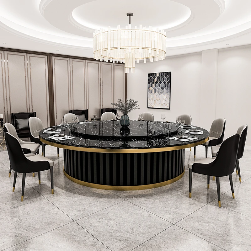 酒店电动餐桌大圆桌新中式大理石岩板餐台20人饭店会所包厢火锅桌