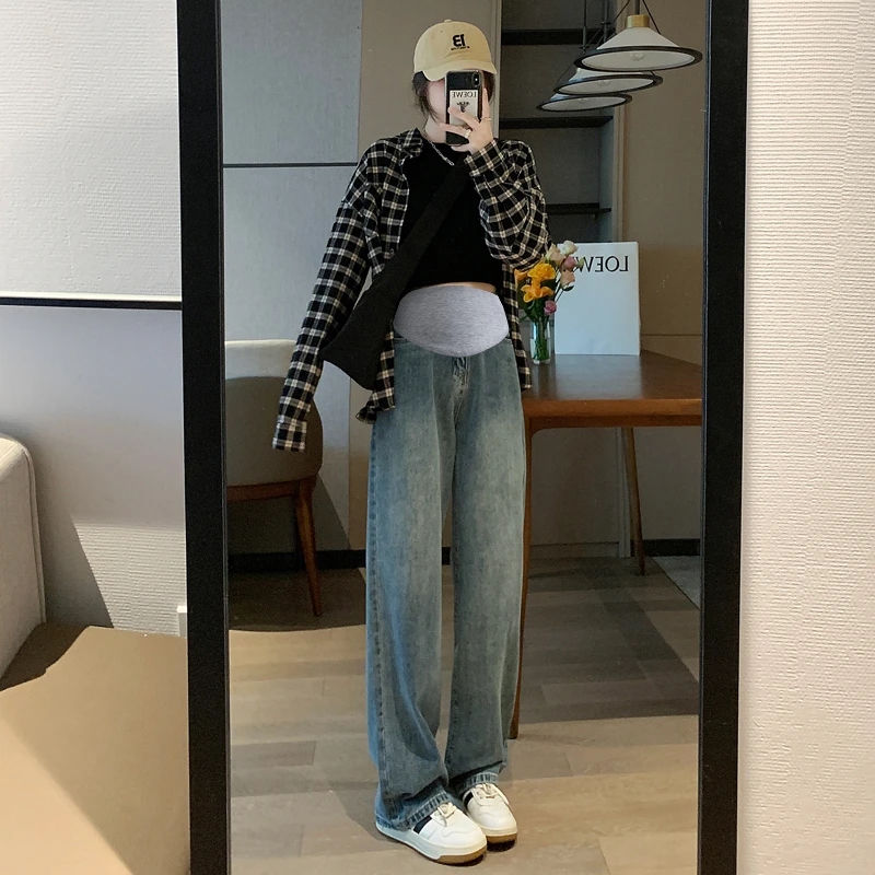 孕妇牛仔裤春秋款外穿宽松时尚直筒阔腿裤休闲拖地裤秋装