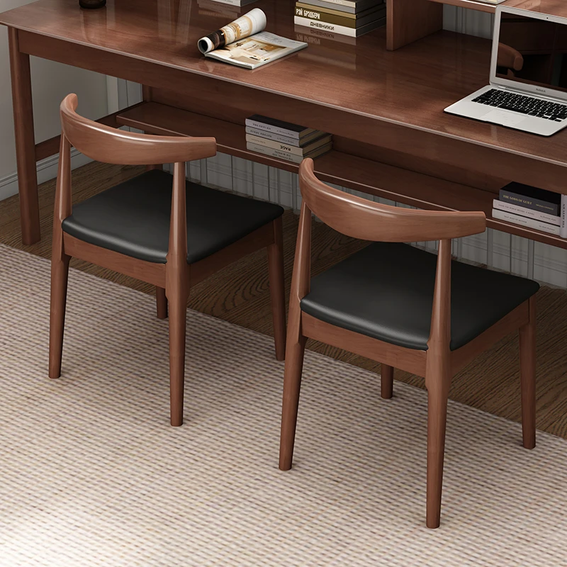 实木餐椅子家用客厅凳子简约现代书桌椅子靠背椅牛角椅会议办公凳