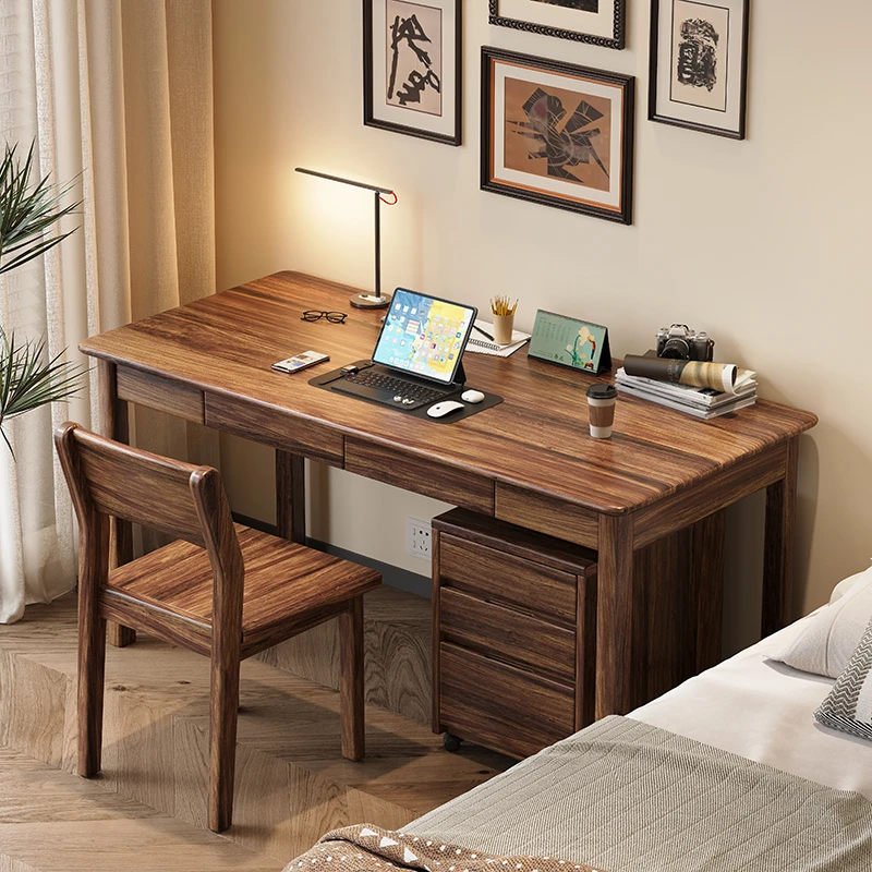 乌金木书桌轻奢新中式书房办公桌简约工作台家用卧室写字台电脑桌