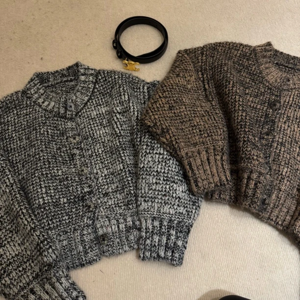 【OUROPA】韩系2024新款秋冬针织开衫宽松百搭圆领休闲毛衣外套H06Q