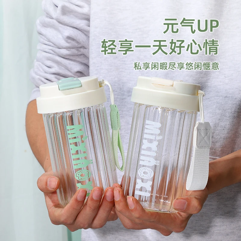 网红字母玻璃水杯办公室杯子吸管新款茶杯玻璃杯大容量男女高颜值
