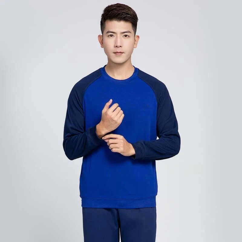 火焰蓝长袖圆领衫单上衣速干体能服训练服春秋运动透气男女蓝色