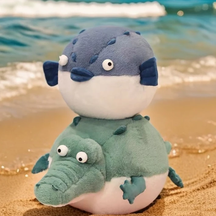可爱丑萌胖嘟嘟毛绒玩具公仔海洋河豚鳄鱼创意抱枕陪伴生日礼物