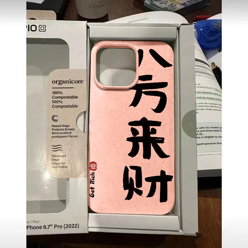 八方来财文字苹果15/14/13软壳ins风磨砂简约肤感新款xs/xr软壳11