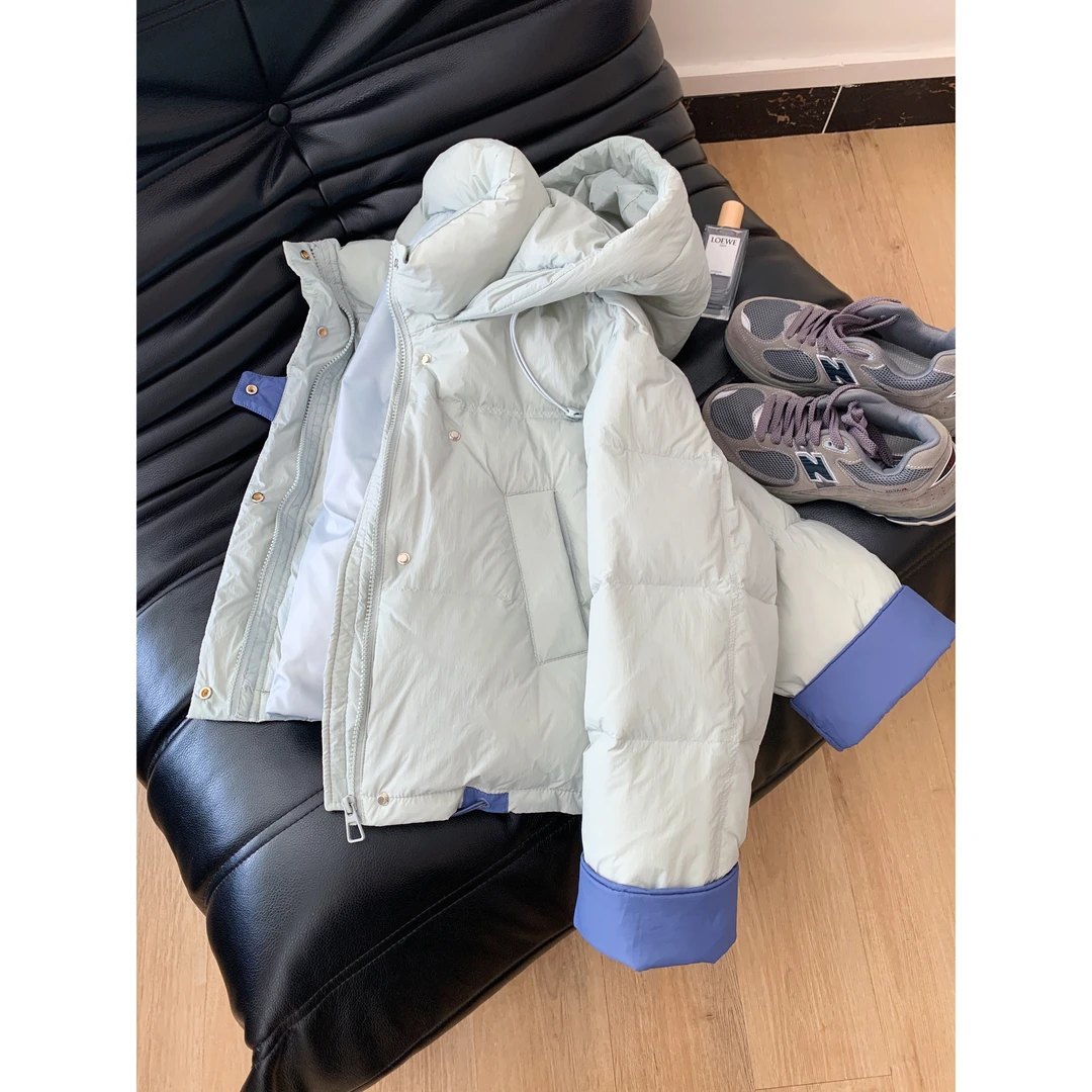 撞色连帽冬天网红款外套棉服女款爆款2024新款休闲冬装外出小棉袄