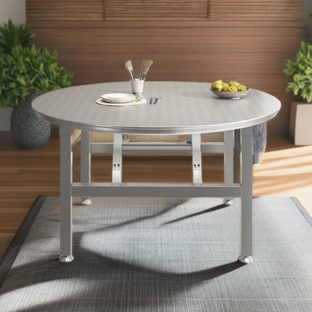 特厚不锈钢折叠桌大排档桌面圆形餐桌小户型出租房农村家用桌子