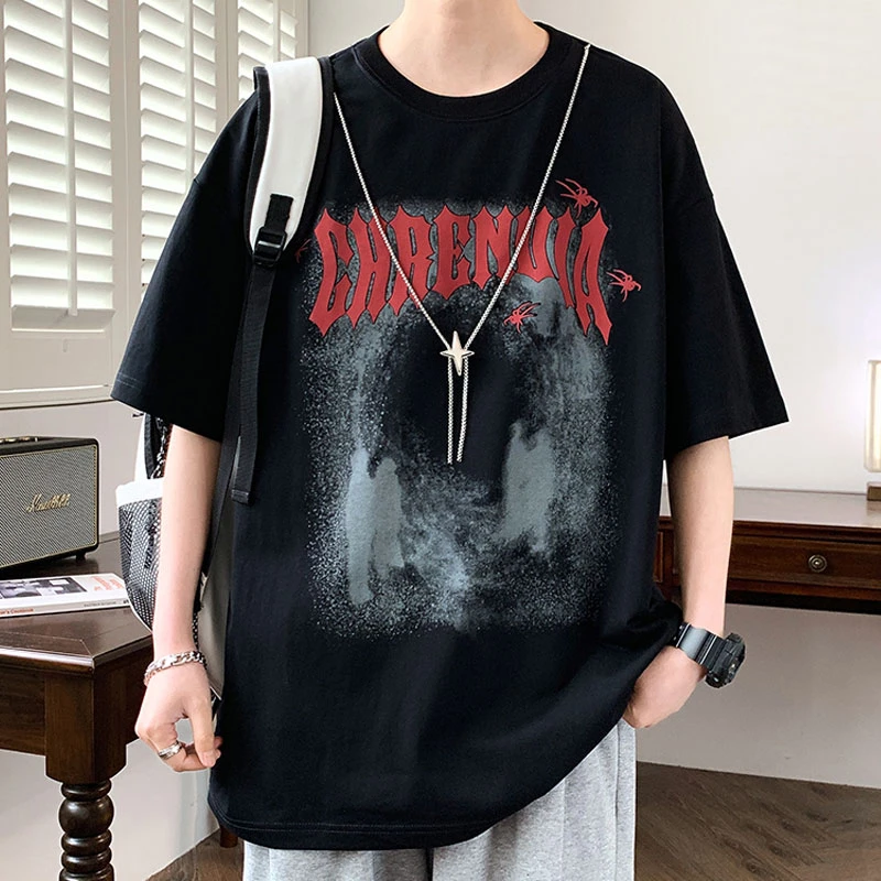 大码男装300斤美式高街短袖t恤男士夏季ins潮牌重磅纯棉半袖上衣