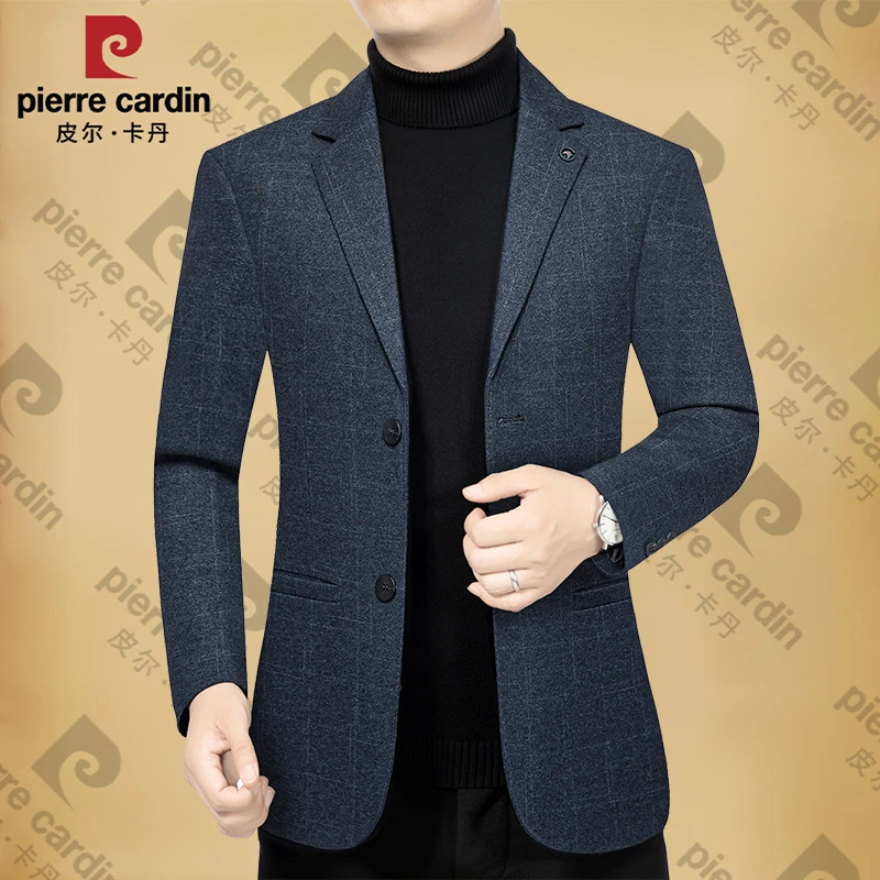 皮尔卡丹新款春秋季西装男士外套中年男装高档微弹休闲西服外套潮