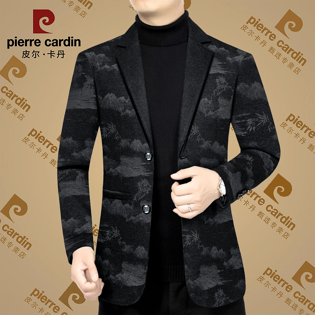 【拉毛系列】皮尔卡丹秋季新款男士中国风高档休闲西服修身西装外套